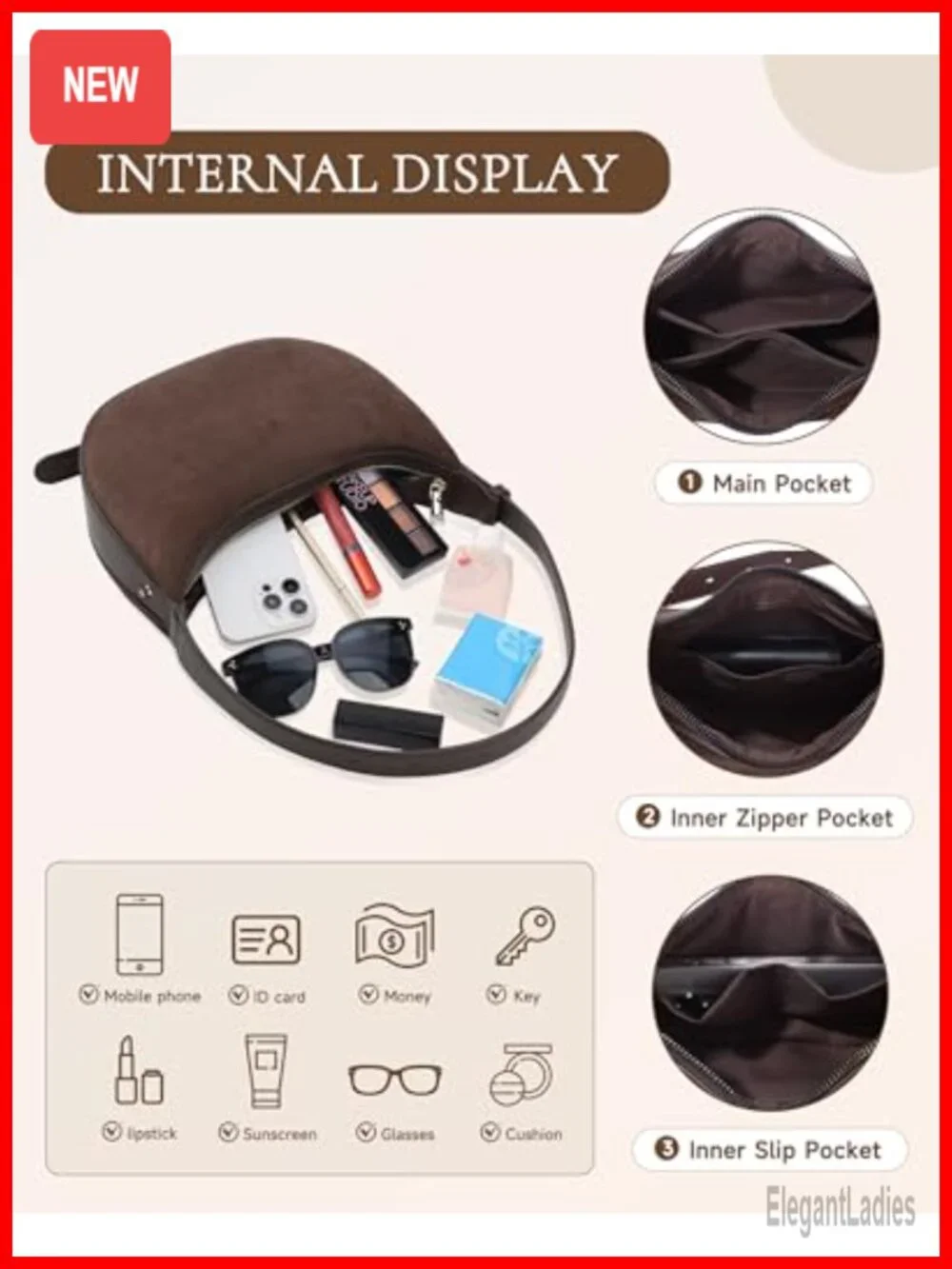 Suede Crossbody Bag Crescent Shoulder Hobo Handbag with Adjustable Strap